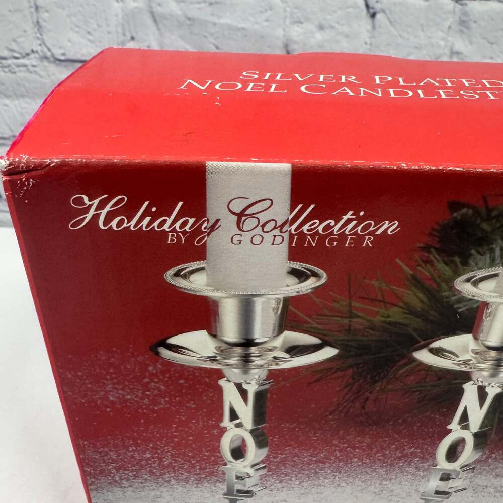 Vintage Godinger Silver NOEL Candleholders Set of 2 - Picture 2 of 11
